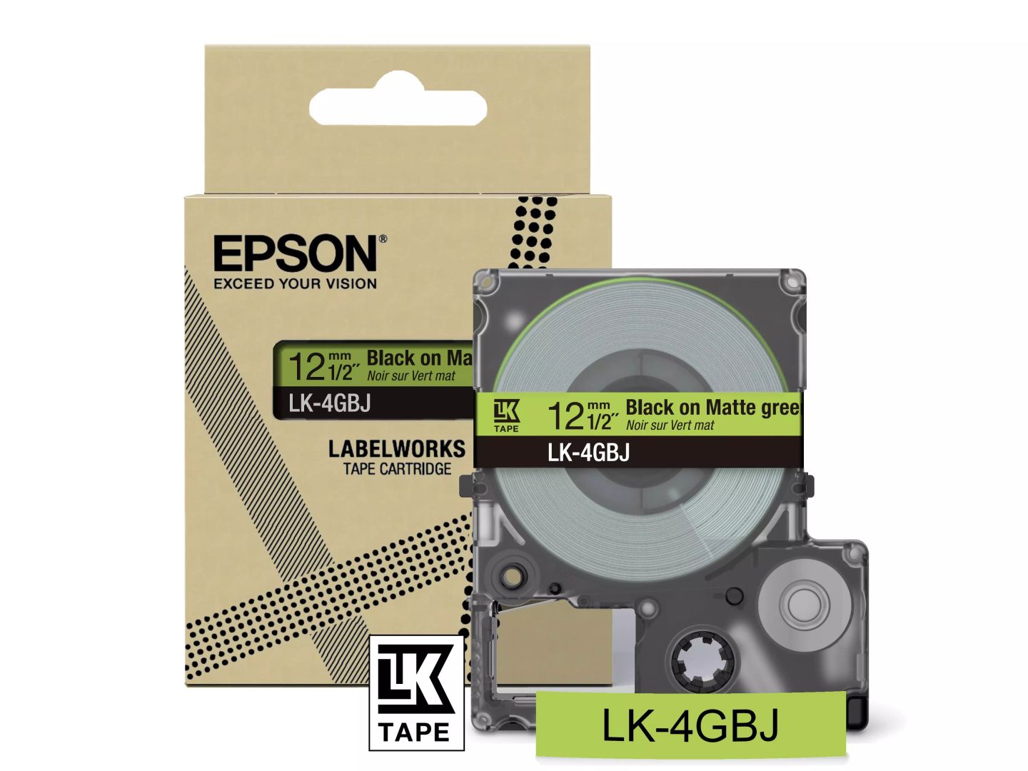 Epson LK-4GBJ címkeszalag (12mm) Black on Matte Green - 8m
