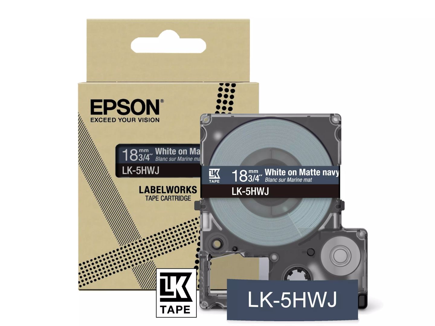 Epson LK-5HWJ címkeszalag (18mm) White on Matte Navy - 8m