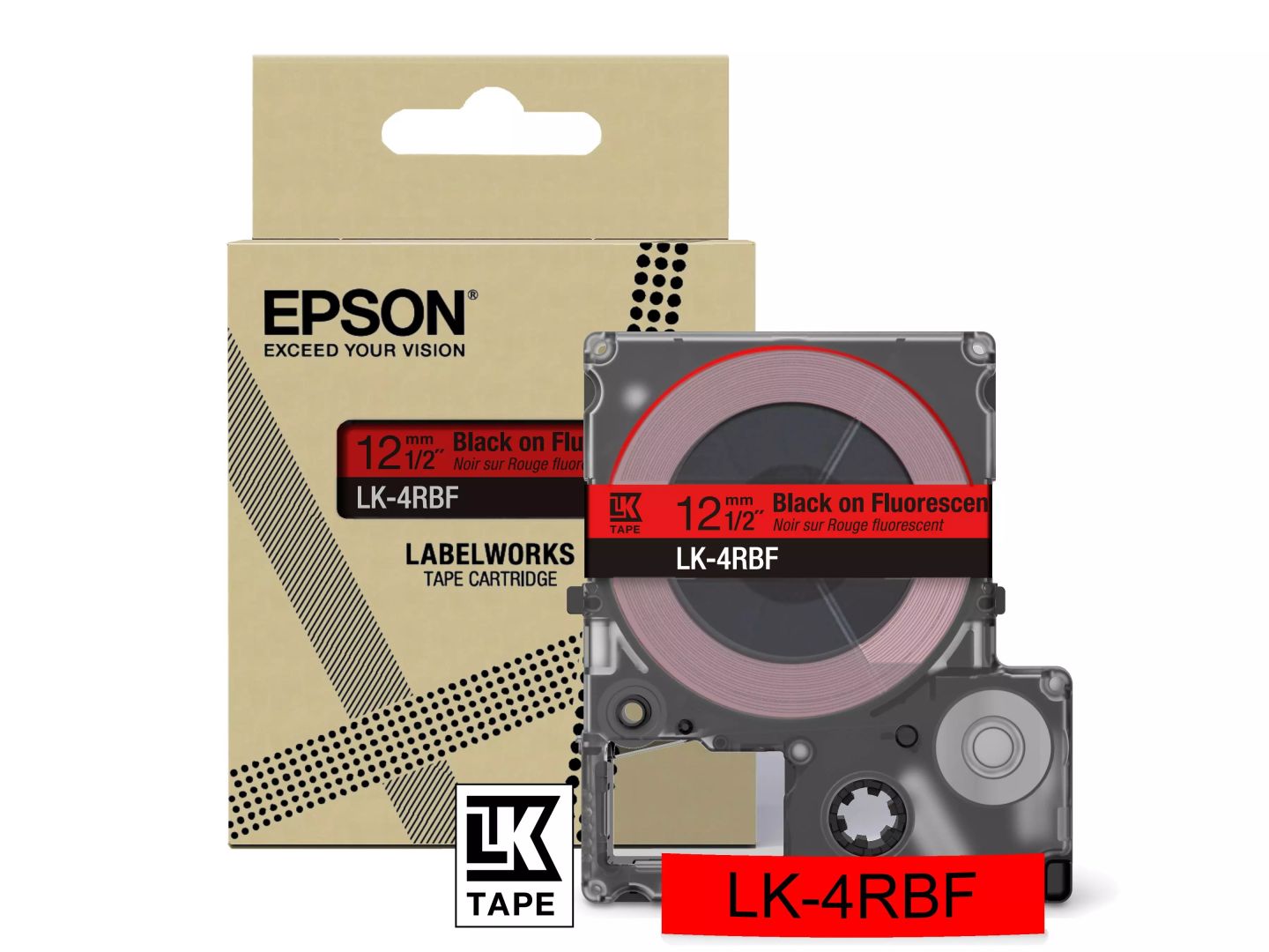 Epson LK-4RBF címkeszalag (12mm) Black on Fluorescent Red - 5m