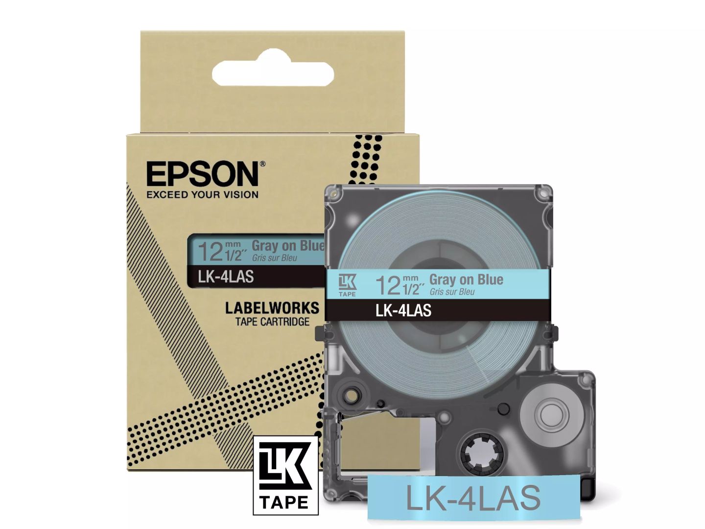Epson LK-4LAS címkeszalag (12mm) Grey on Blue - 8m