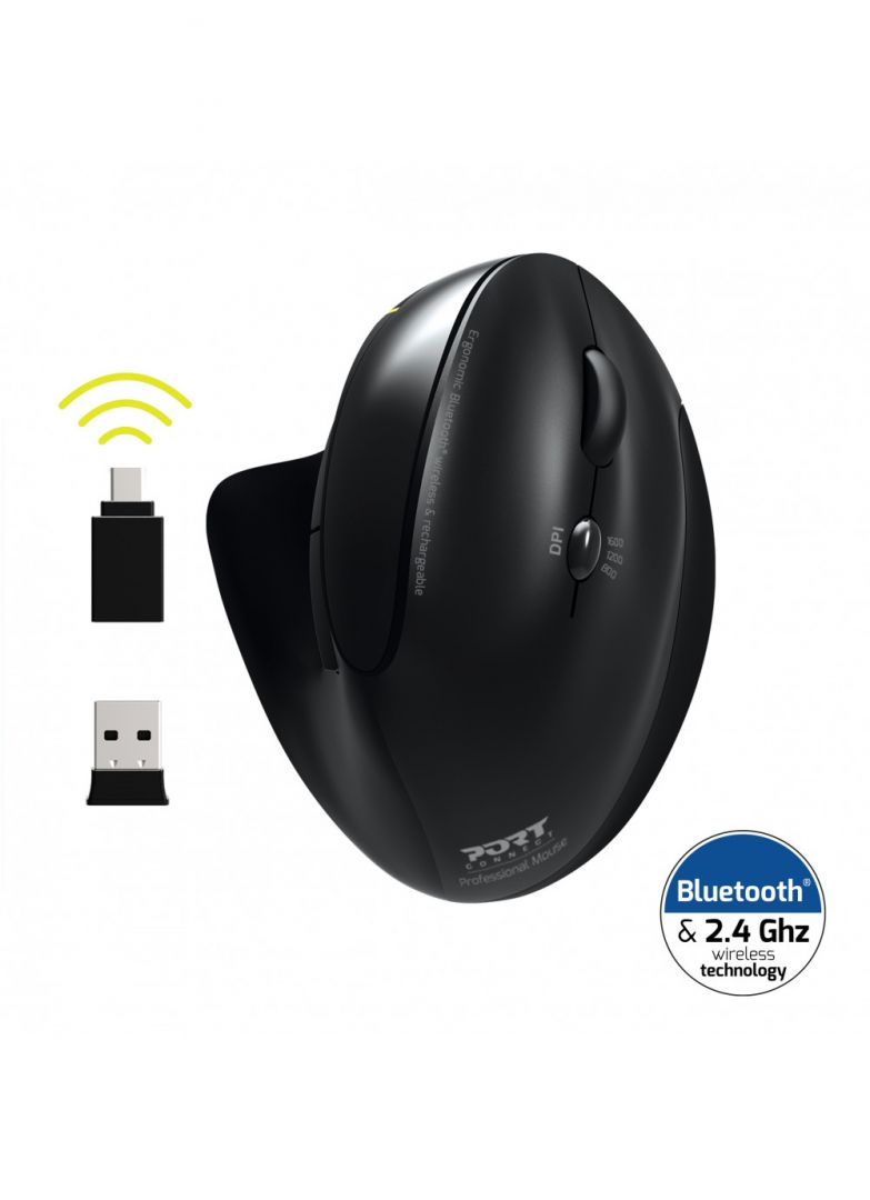 Port Designs Rechargeable Ergonomic Wireless Mouse Black