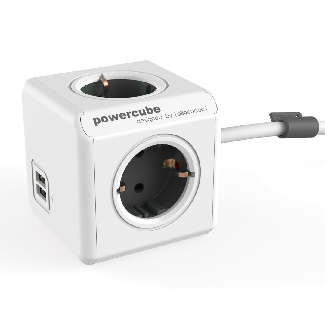 Allocacoc PowerCube Extended with USB 3m White/Grey