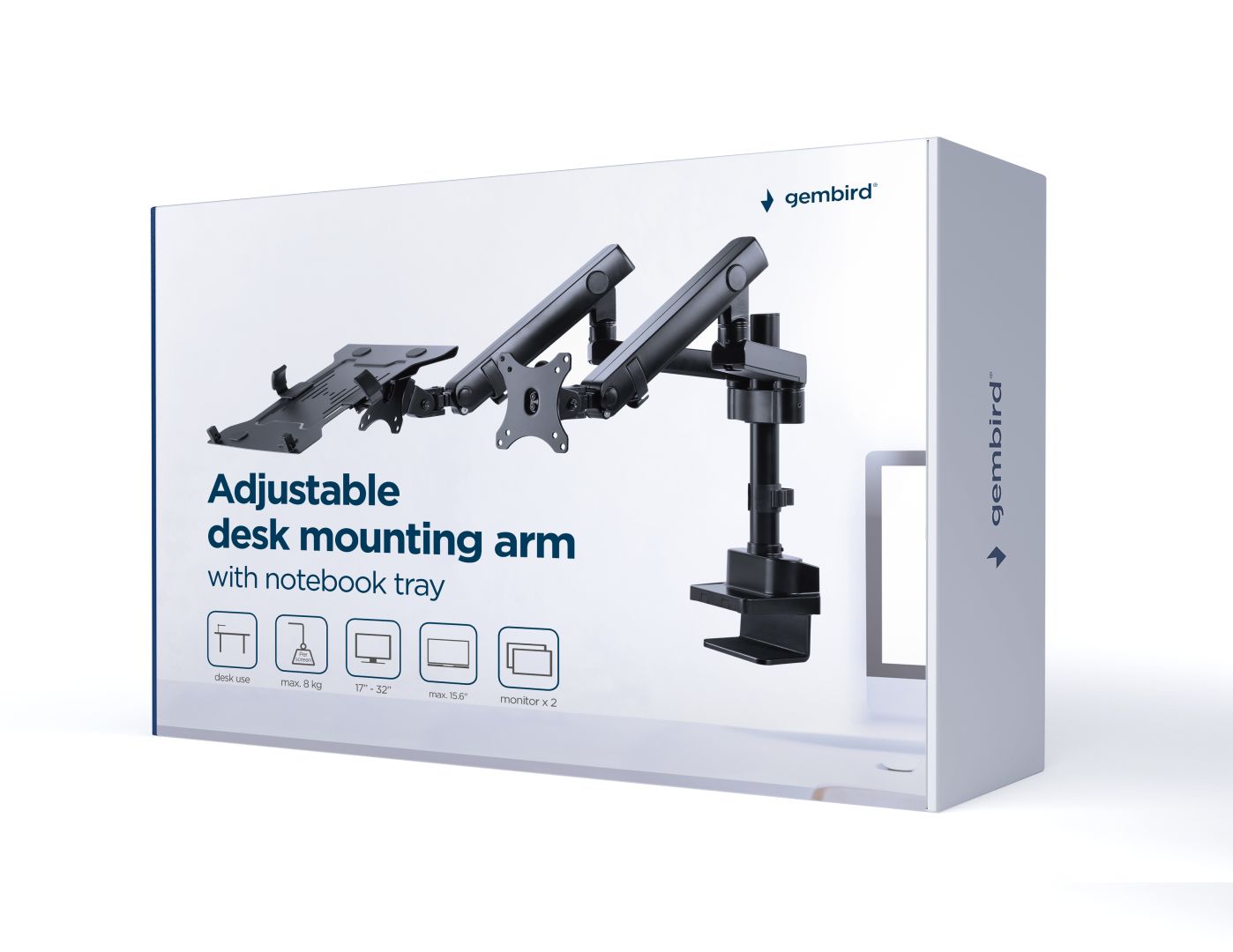 Gembird MA-DA3-02 Desk mounted adjustable monitor arm with notebook tray (full-motion) 17