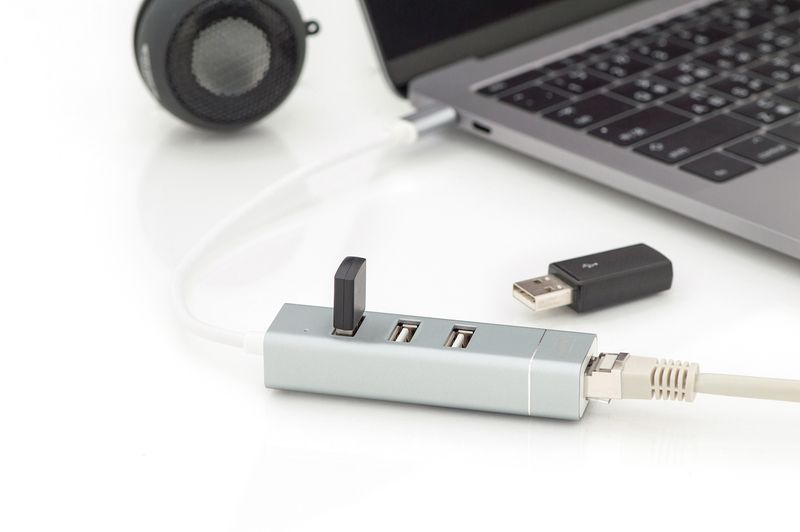 Digitus DA-70253 USB Type-C 3-Port Hub + Fast Ethernet LAN Adapter