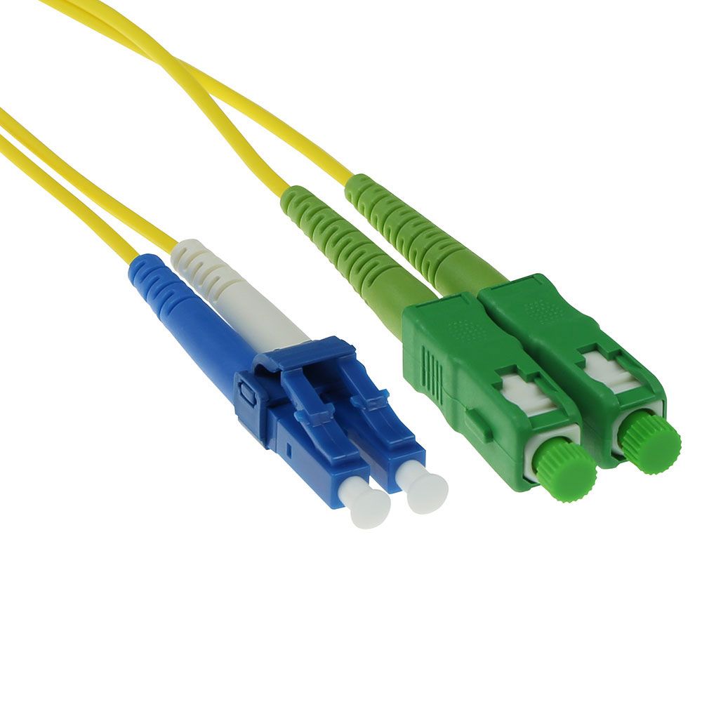 ACT LSZH Singlemode 9/125 OS2 fiber cable duplex with SC/APC and LC/PC connectors 0,5m Yellow