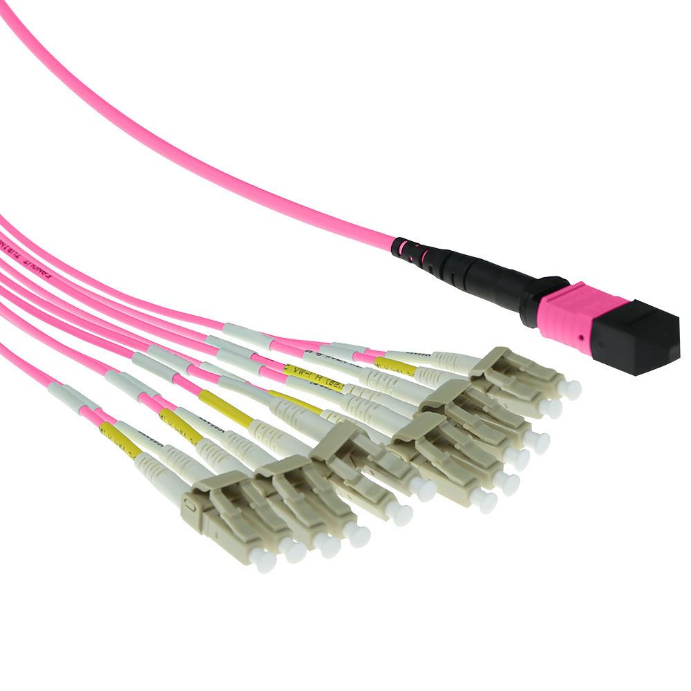 ACT Multimode 50/125 OM4 fanout cable 1 X MTP female  6 X LC duplex 12 fibers 1m Pink