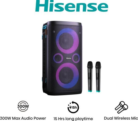 Hisense Party Storm1 300W Bluetooth Speaker + 2 Microphone Black