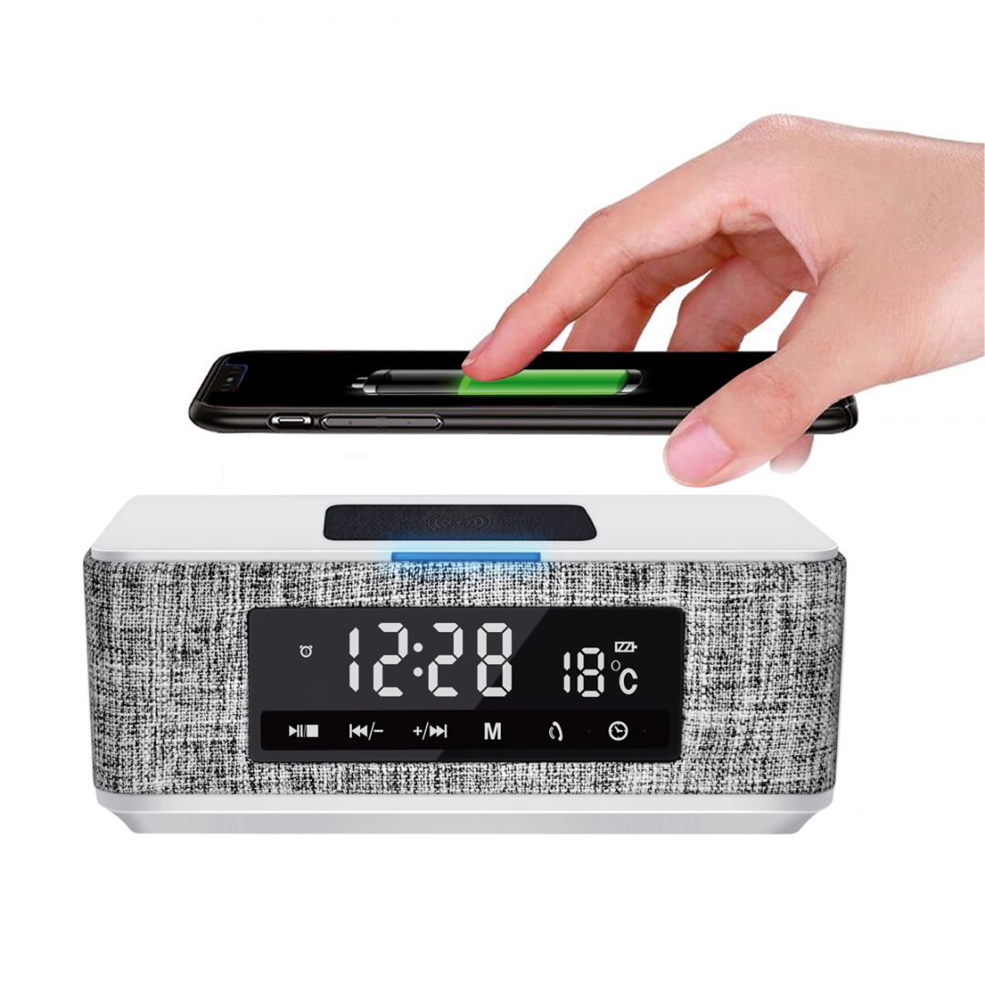 Platinet PMGQ15W Daily Bluetooth Speaker and Clock + Wireless Charger White