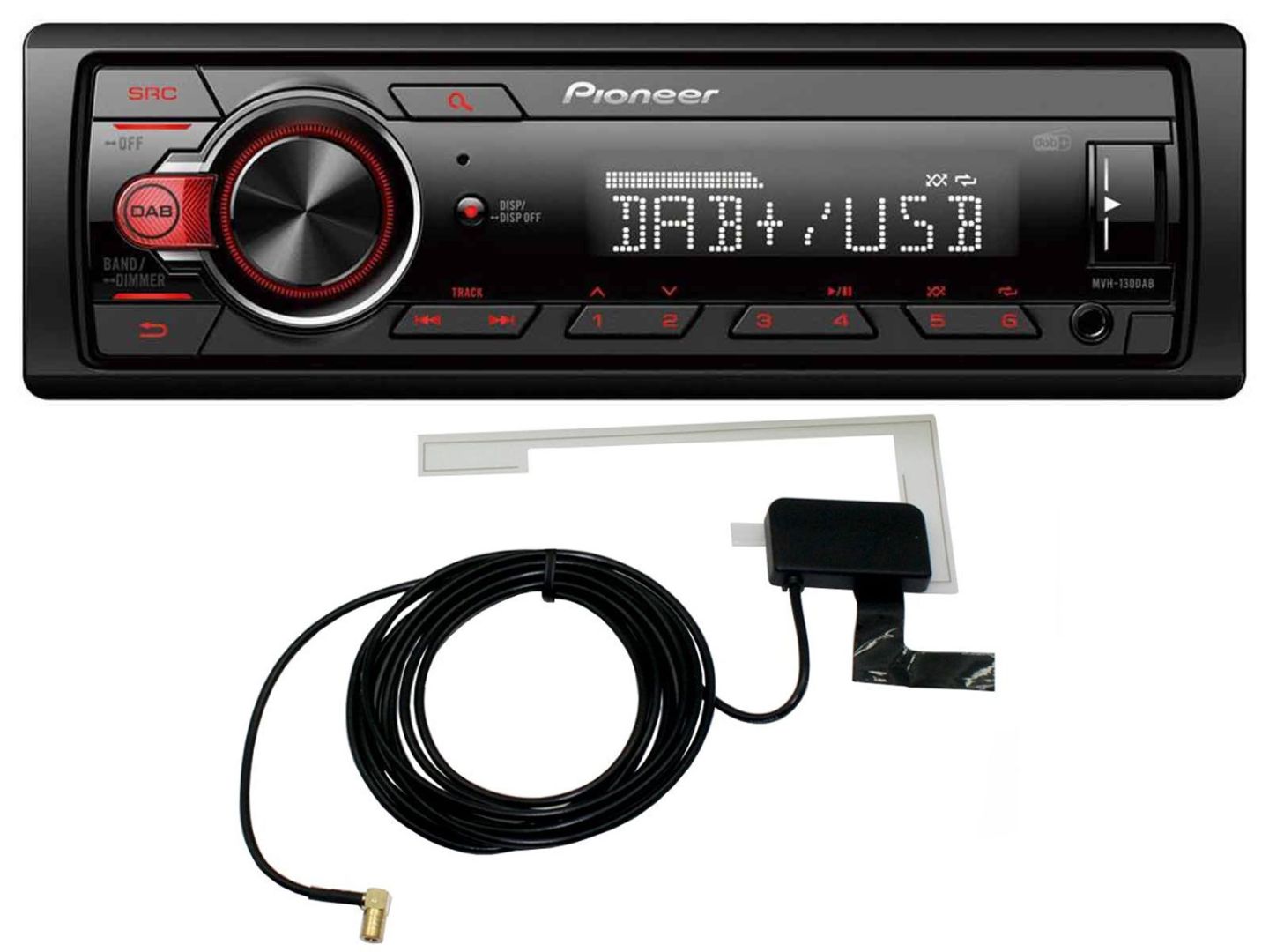 Pioneer MVH-130DAB AutóHiFi fejegység with DAB Antenna Black