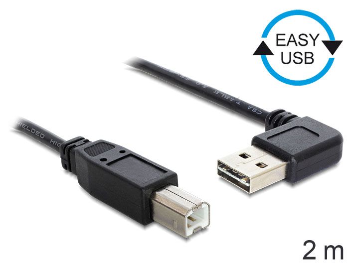 DeLock EASY-USB 2.0 Type-A male angled left / right > USB 2.0 Type-B male cable 2m Black
