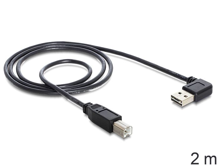 DeLock EASY-USB 2.0 Type-A male angled left / right > USB 2.0 Type-B male cable 2m Black