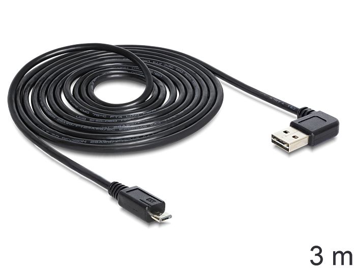 DeLock EASY-USB 2.0 Type-A male angled left / right > USB 2.0 Type Micro-B male 3m Cable