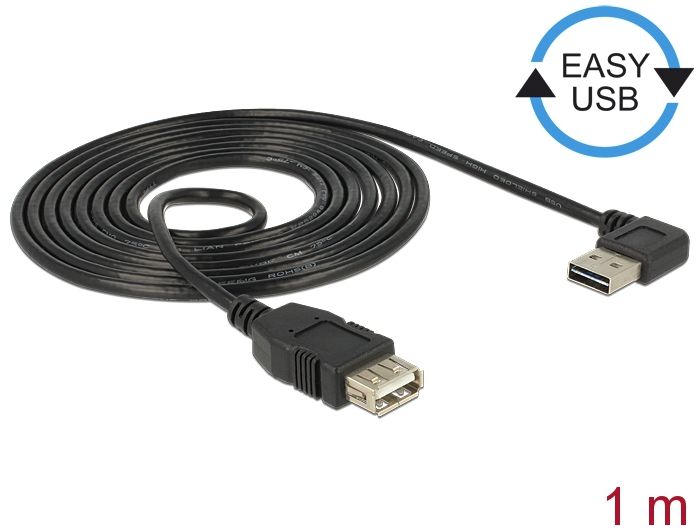 DeLock Extension cable EASY-USB 2.0 Type-A male angled left/right > USB 2.0 Type-A female 1m Black