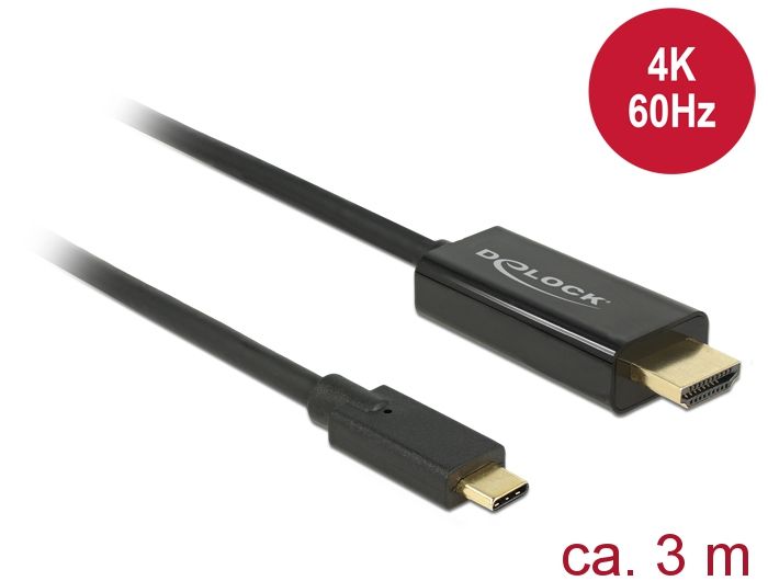DeLock USB Type-C male > HDMI male (DP Alt Mode) 4K 60 Hz 3m cable Black