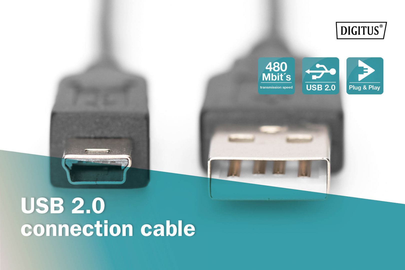 Assmann USB 2.0 connection cable, type  A - mini B (5pin) 1,8m Black