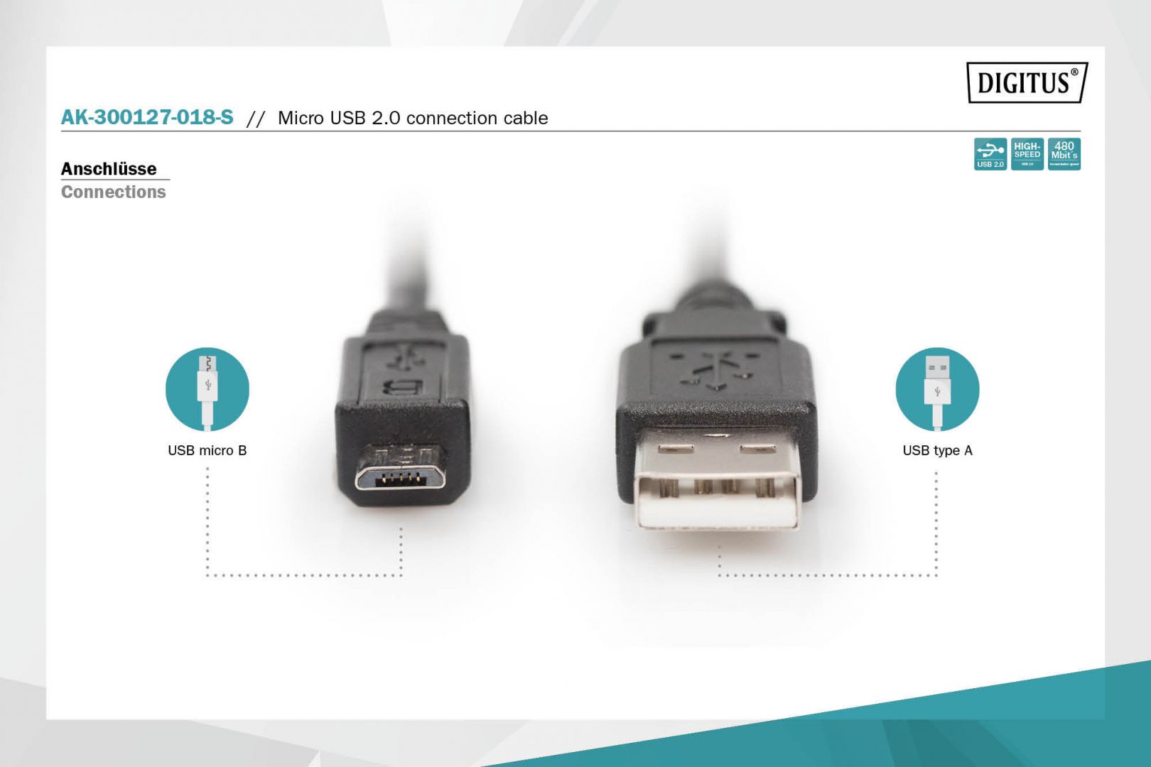 Assmann USB connection cable, type  A - microUSB 1,8m Black