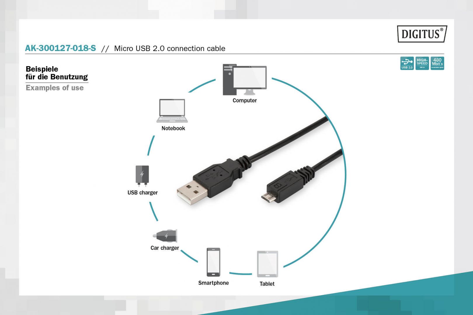 Assmann USB connection cable, type  A - microUSB 1,8m Black