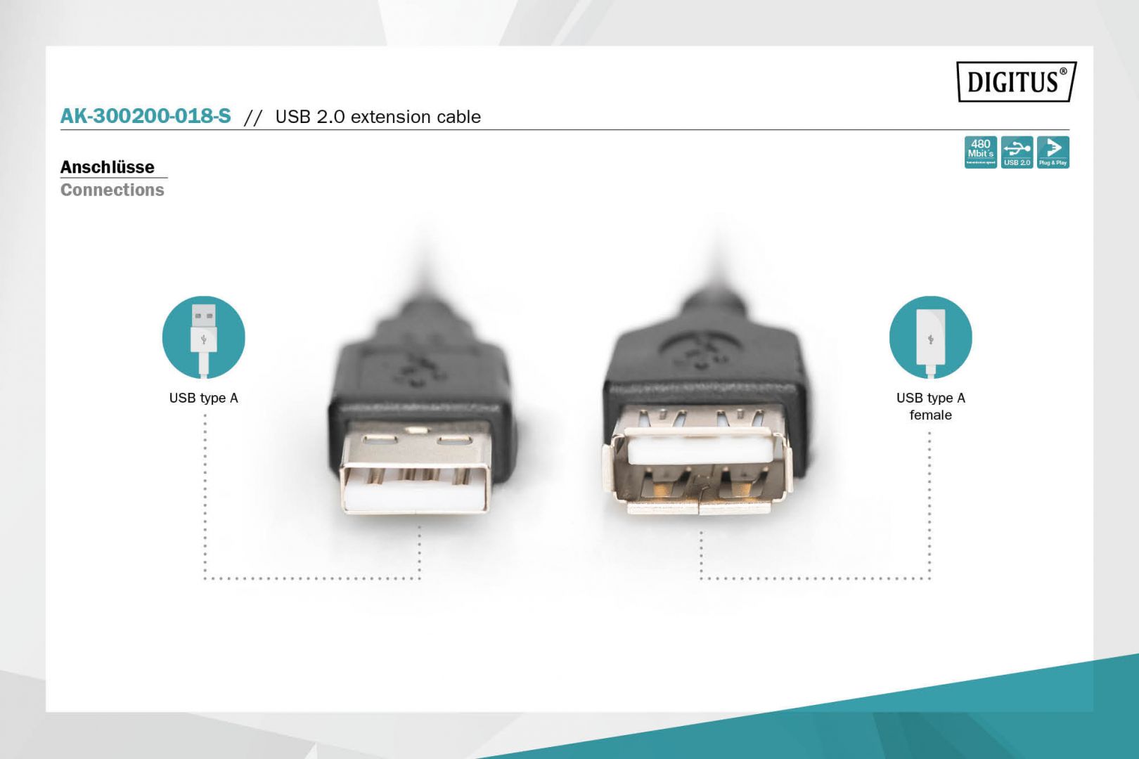 Assmann USB extension cable, type A 1,8m Black