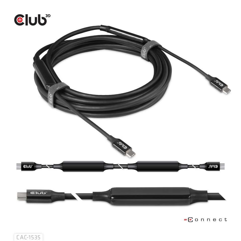 Club3D USB3.2 Gen2 Type-C to C Active Bi-directional Cable 8K60Hz M/M 5m Black