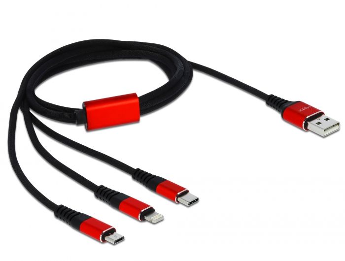 DeLock USB Charging Cable 3 in 1 for Lightning / microUSB / USB Type-C 1m Black