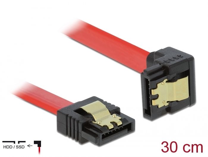 DeLock SATA 6 Gb/s Cable straight to downwards angled 30cm Red