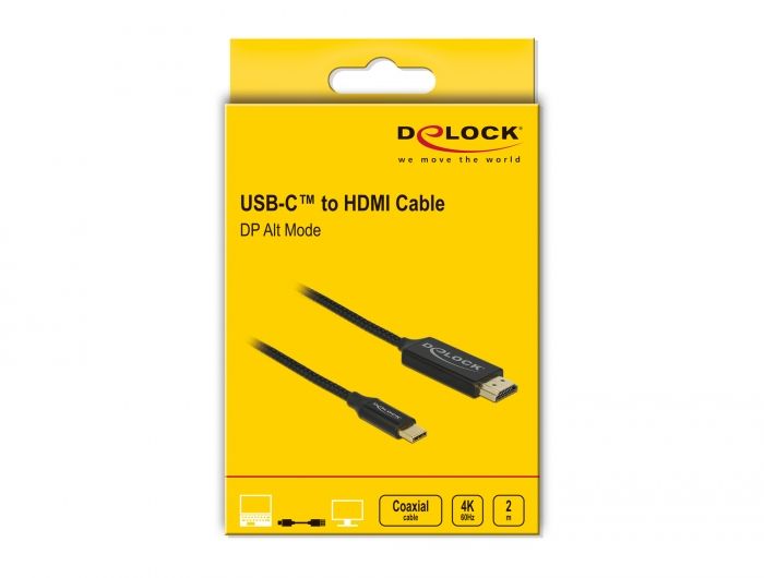 DeLock USB cable Type-C to HDMI (DP Alt Mode) 4K 60Hz 2m coaxial