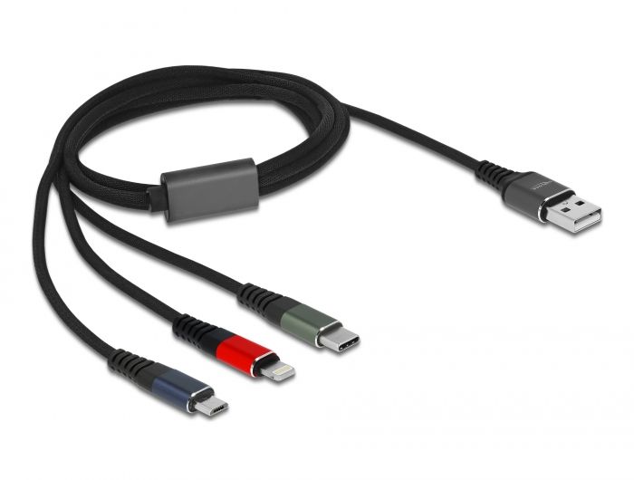 DeLock USB Charging Cable 3 in 1 for Lightning/Micro USB/USB Type-C 1m 3-coloured