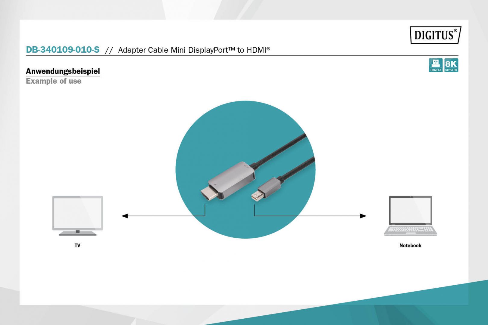 Digitus 8K Mini DisplayPort Adapter Cable Mini DP - HDMI Type A 1m Black