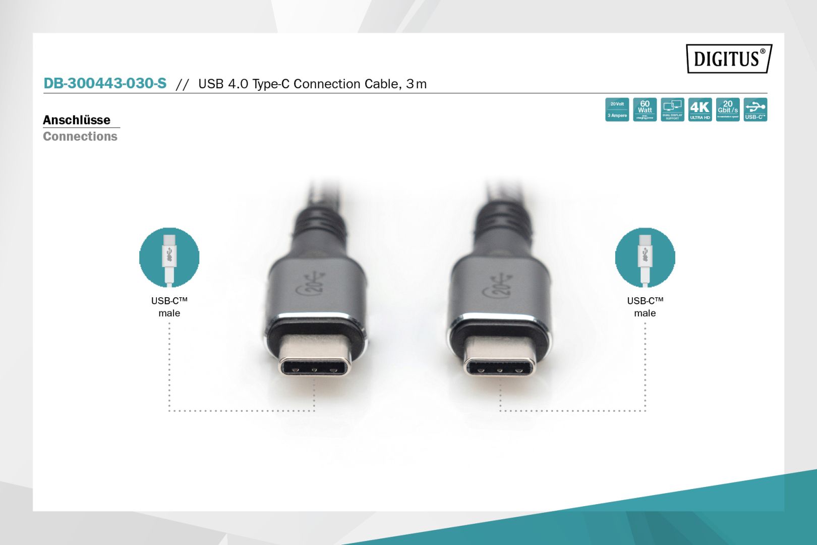 Digitus USB 4.0 Type-C connection cable 3m Black