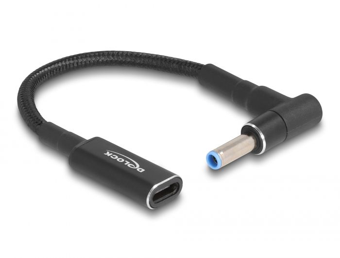 DeLock Adapter cable for Laptop Charging Cable USB Type-C female to HP 4,5x3,0mm male 90° angled 15cm Black