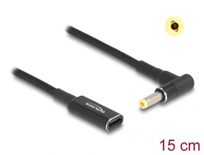 DeLock Adapter cable for Laptop Charging Cable USB Type-C female to HP 4,8x1,7mm male 90° angled 15cm Black