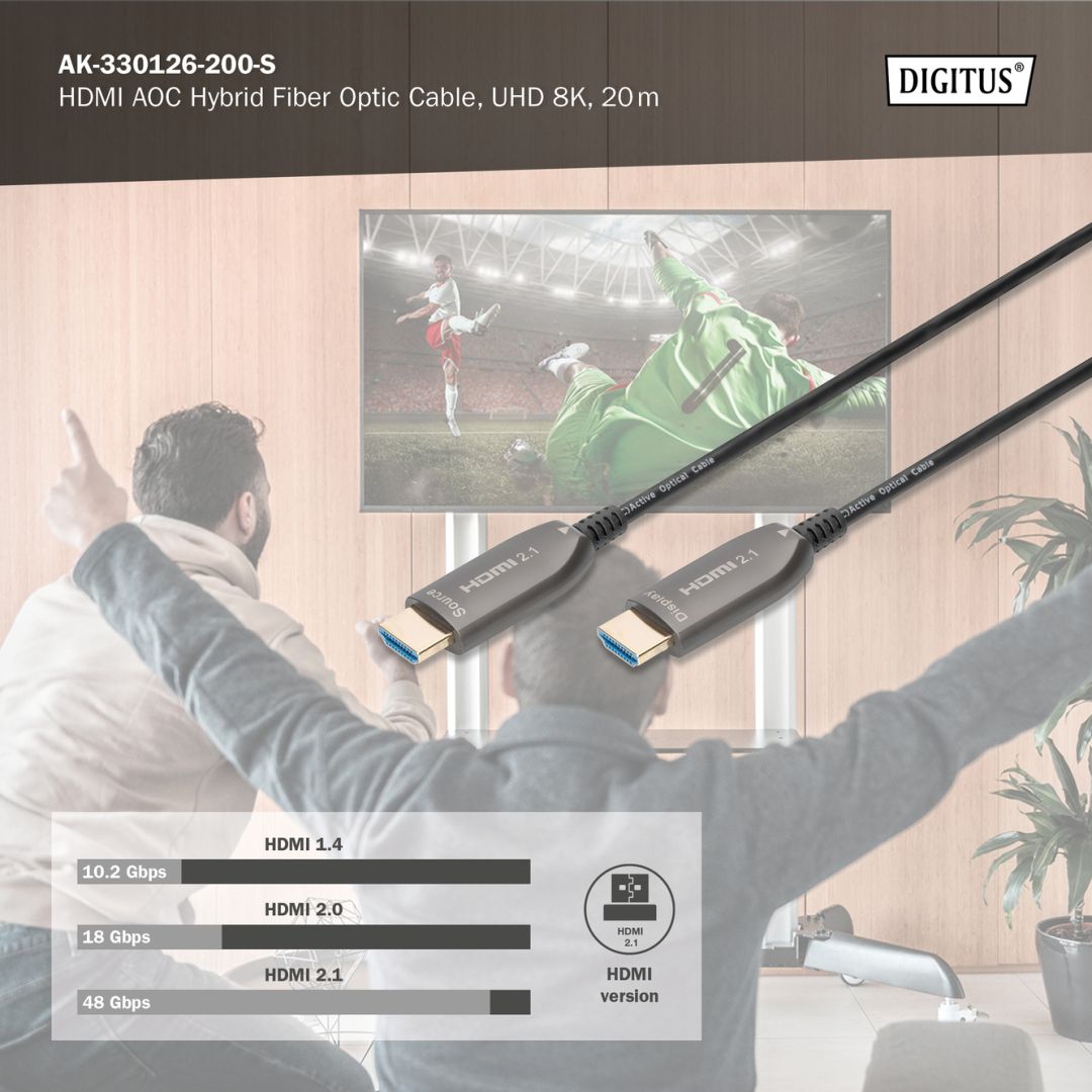Digitus HDMI AOC Hybrid Fiber Optic Cable, UHD 8K 20m Black