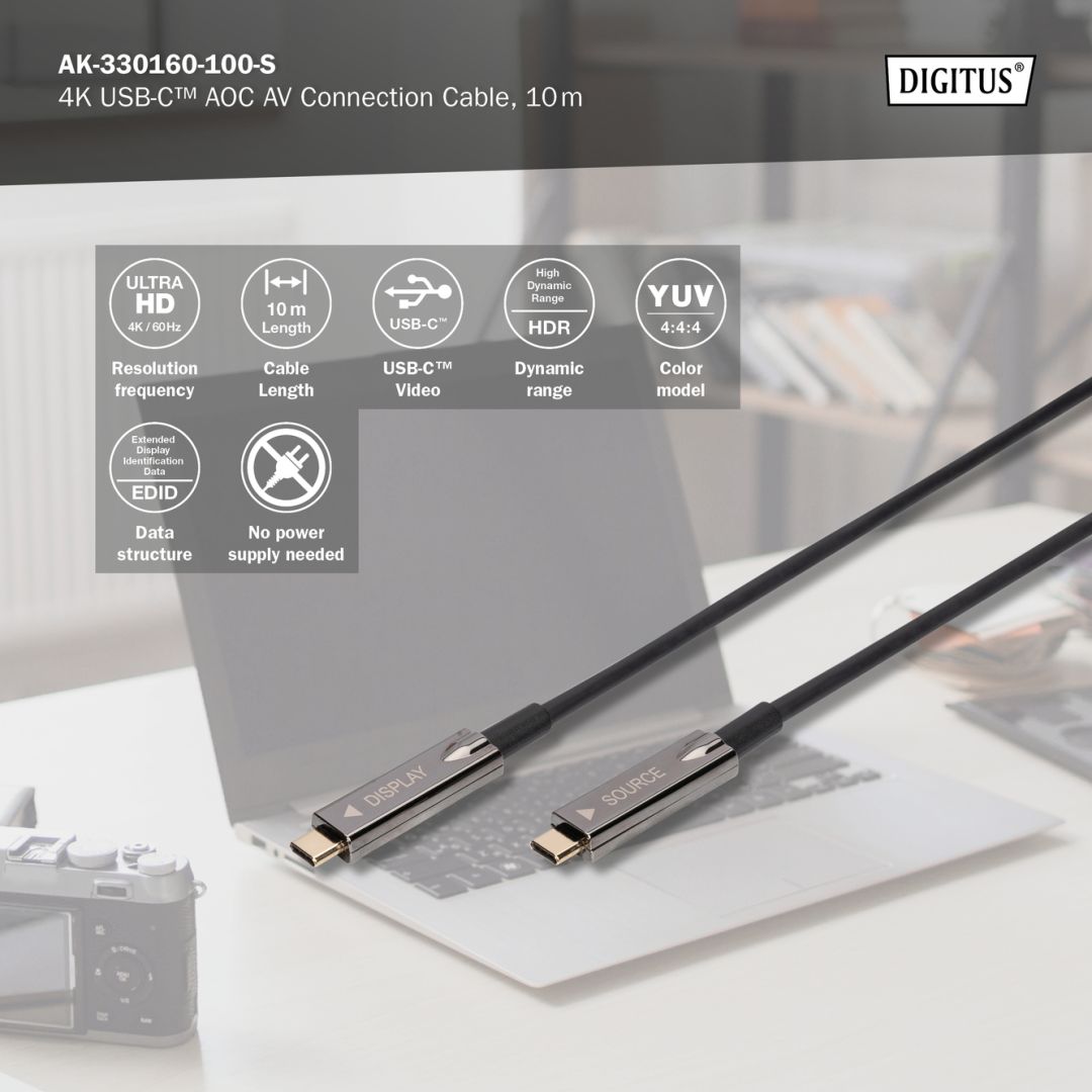 Digitus USB 3.1 4K Type-C cable 10m Black