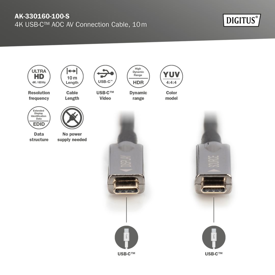 Digitus USB 3.1 4K Type-C cable 10m Black