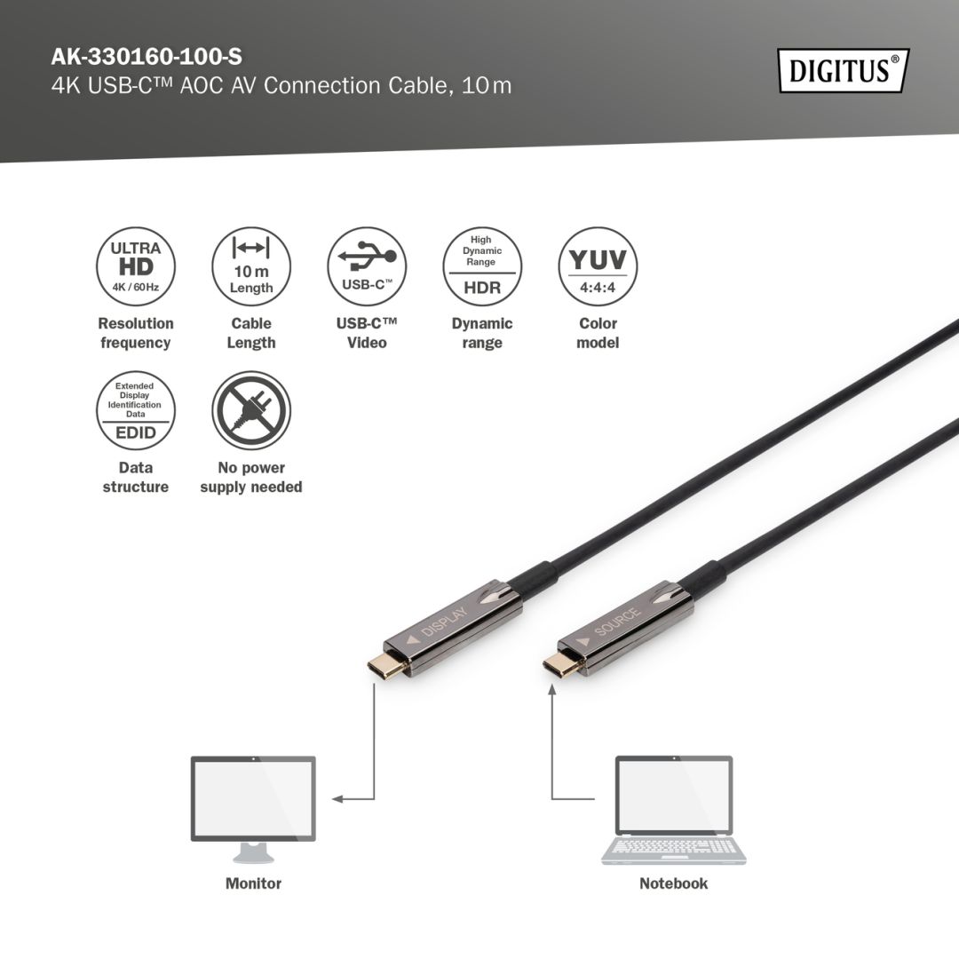 Digitus USB 3.1 4K Type-C cable 10m Black