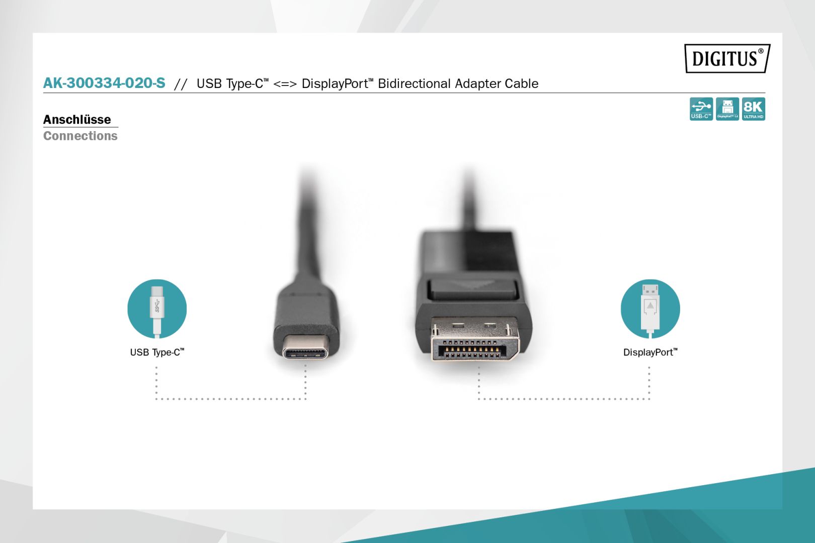 Digitus USB Type-C to DisplayPort male/male cable 2m Black
