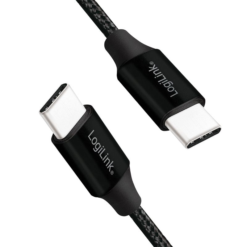 Logilink USB 2.0 Type-C cable C/M to C/M metal fabric 0,3m Black