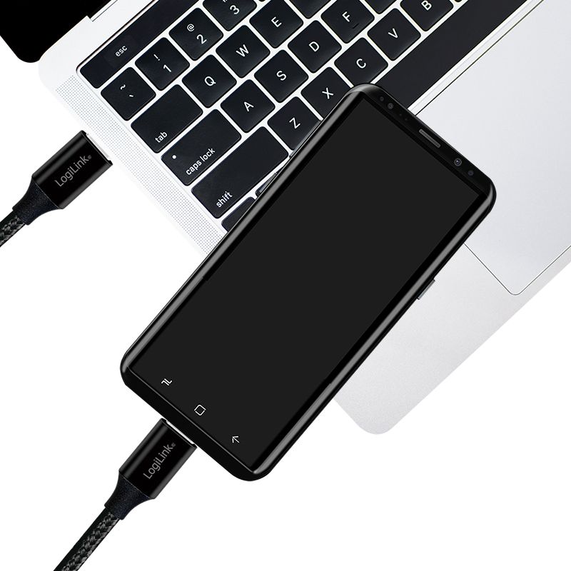 Logilink USB 2.0 Type-C cable C/M to C/M metal fabric 0,3m Black