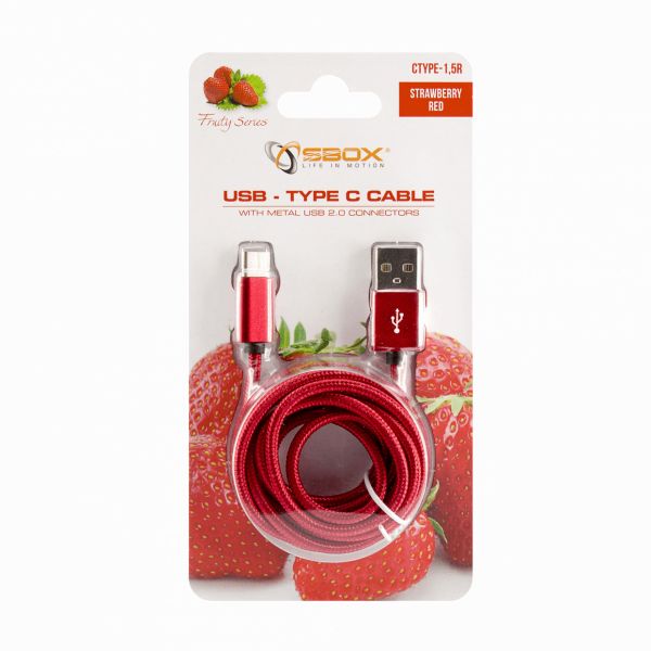 SBOX USB Male -> TYPE-C Male cable 1,5m Red