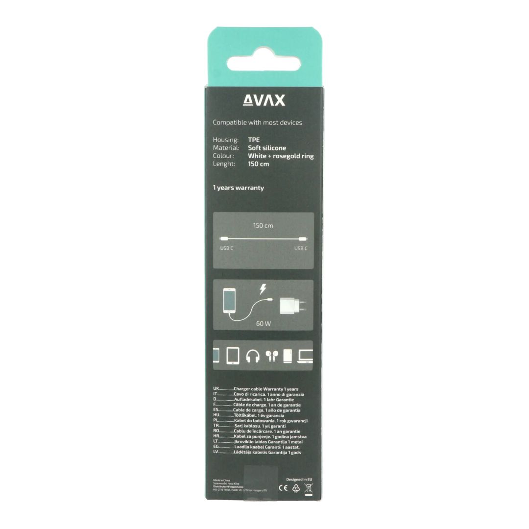 Avax CB622 CREAMY+ USB-C - Type-C cable 1,5m White/Rosegold