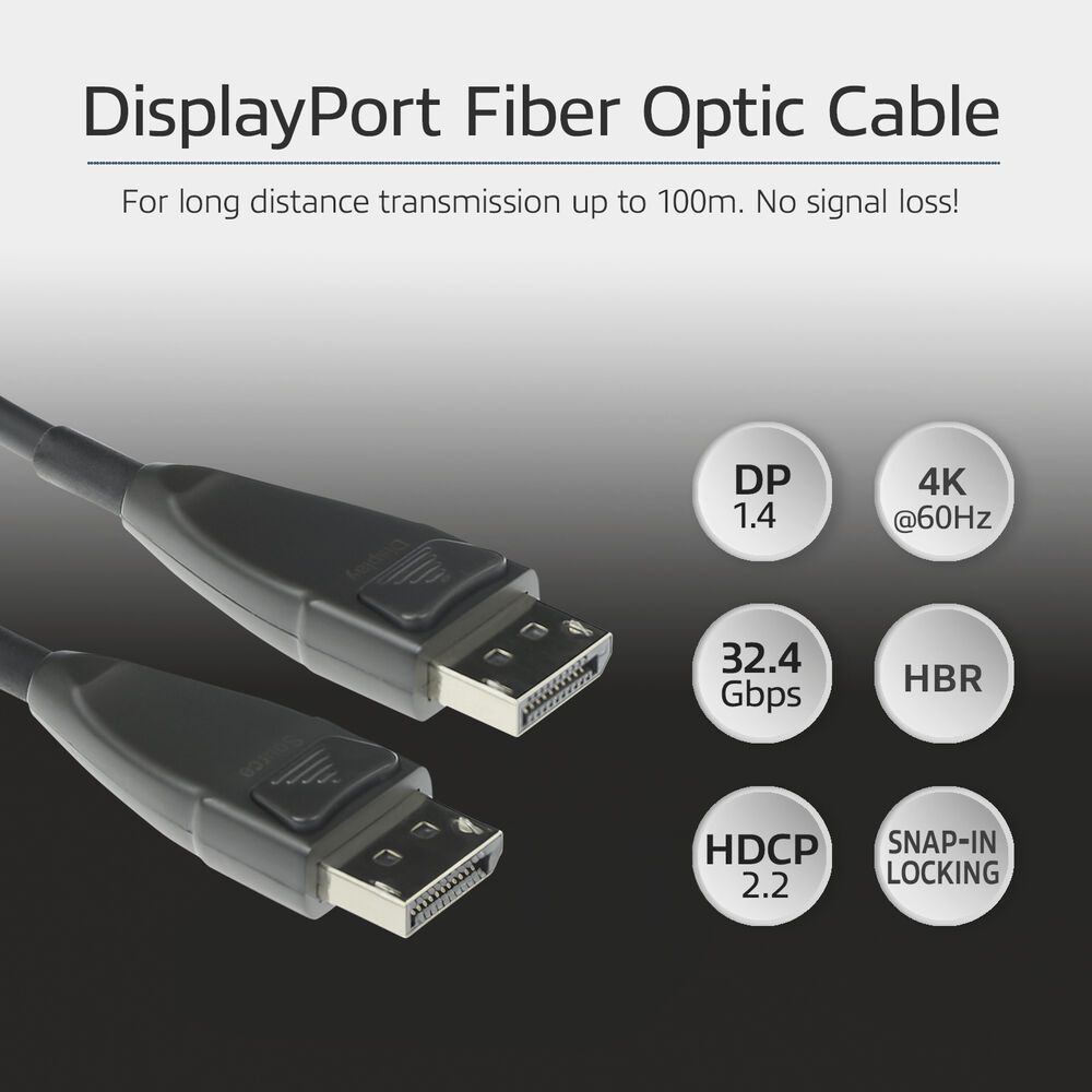 ACT DisplayPort Active Optical Cable DisplayPort male to DisplayPort male 15m Black