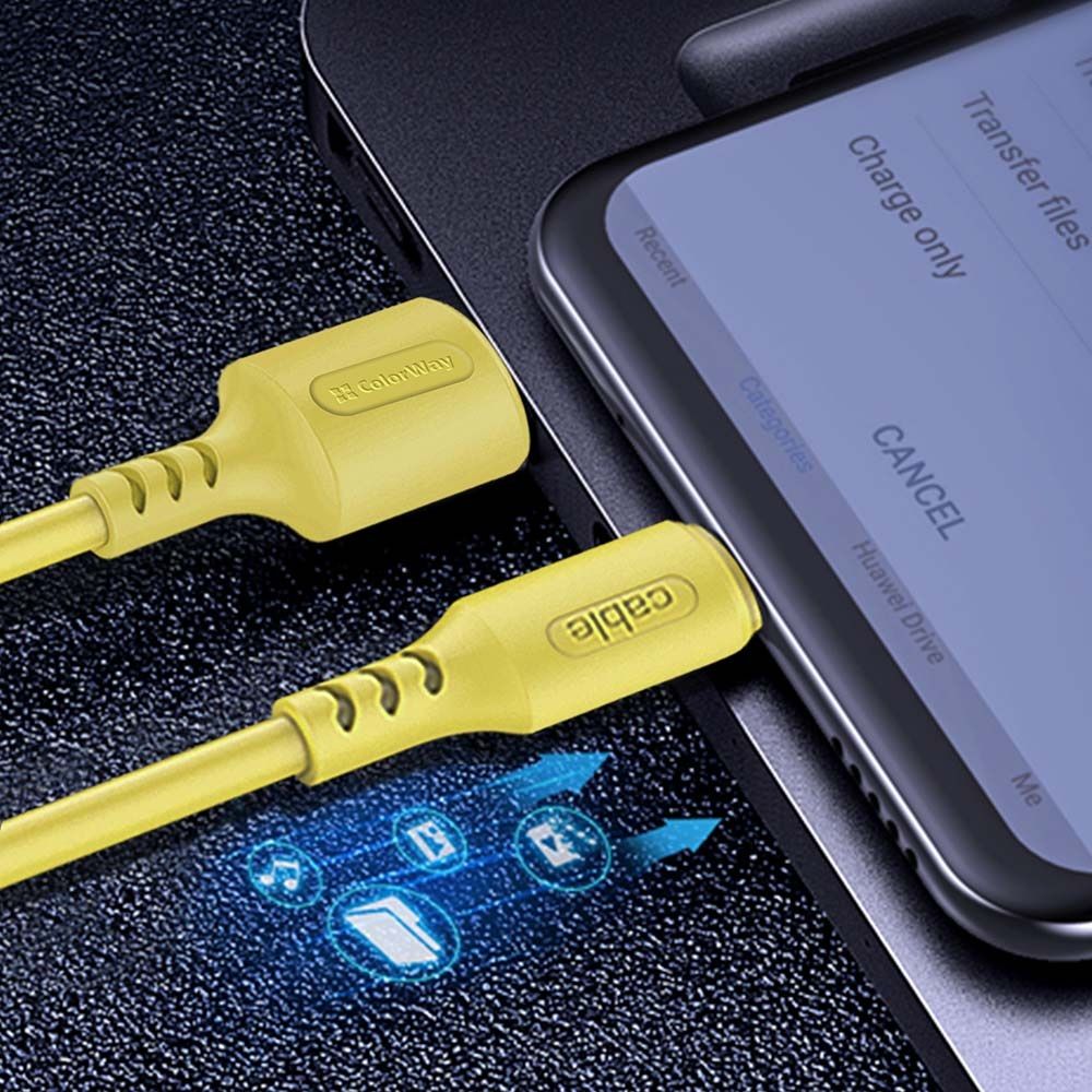 ColorWay USB-A to Type-C (head metal) 2.4A 1m Yellow