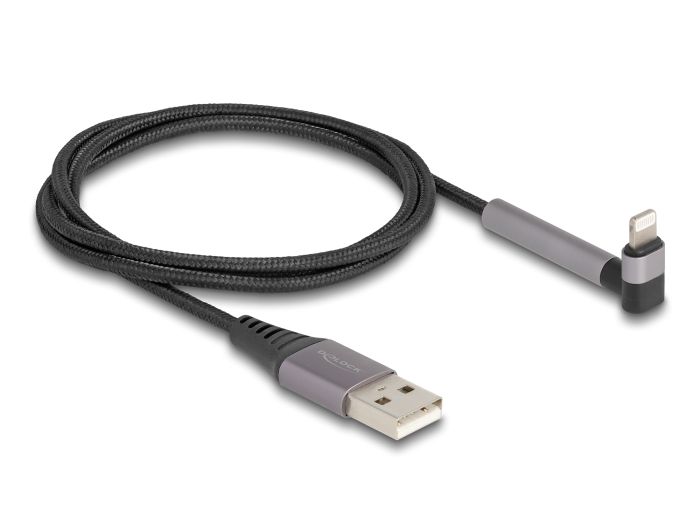 DeLock Data and Charging Cable USB Type-A to Lightning for iPhone, iPad, iPod angled with stand function 1,5m MFi Black