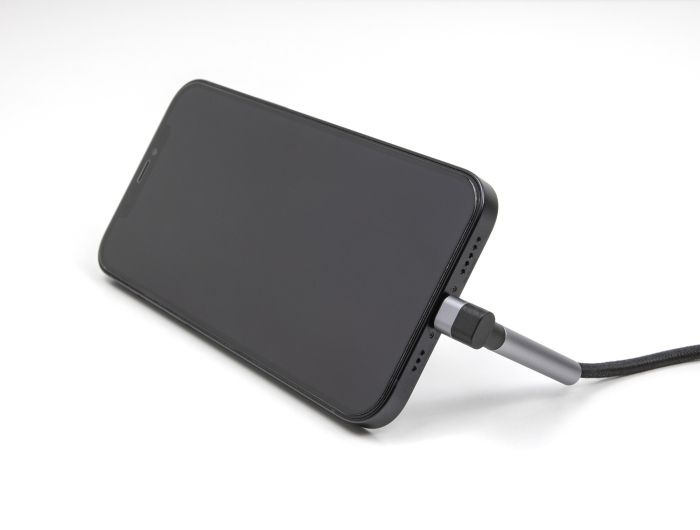 DeLock Data and Charging Cable USB Type-A to Lightning for iPhone, iPad, iPod angled with stand function 1,5m MFi Black