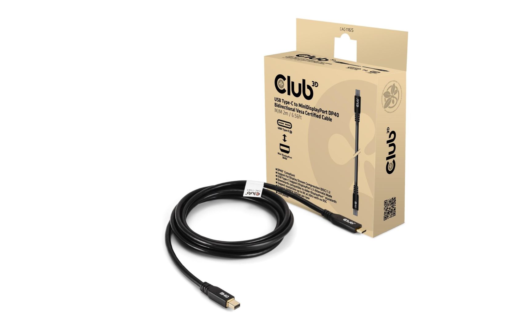 Club3D USB Type-C to MiniDisplayPort Bi-Directional Cable 2m Black