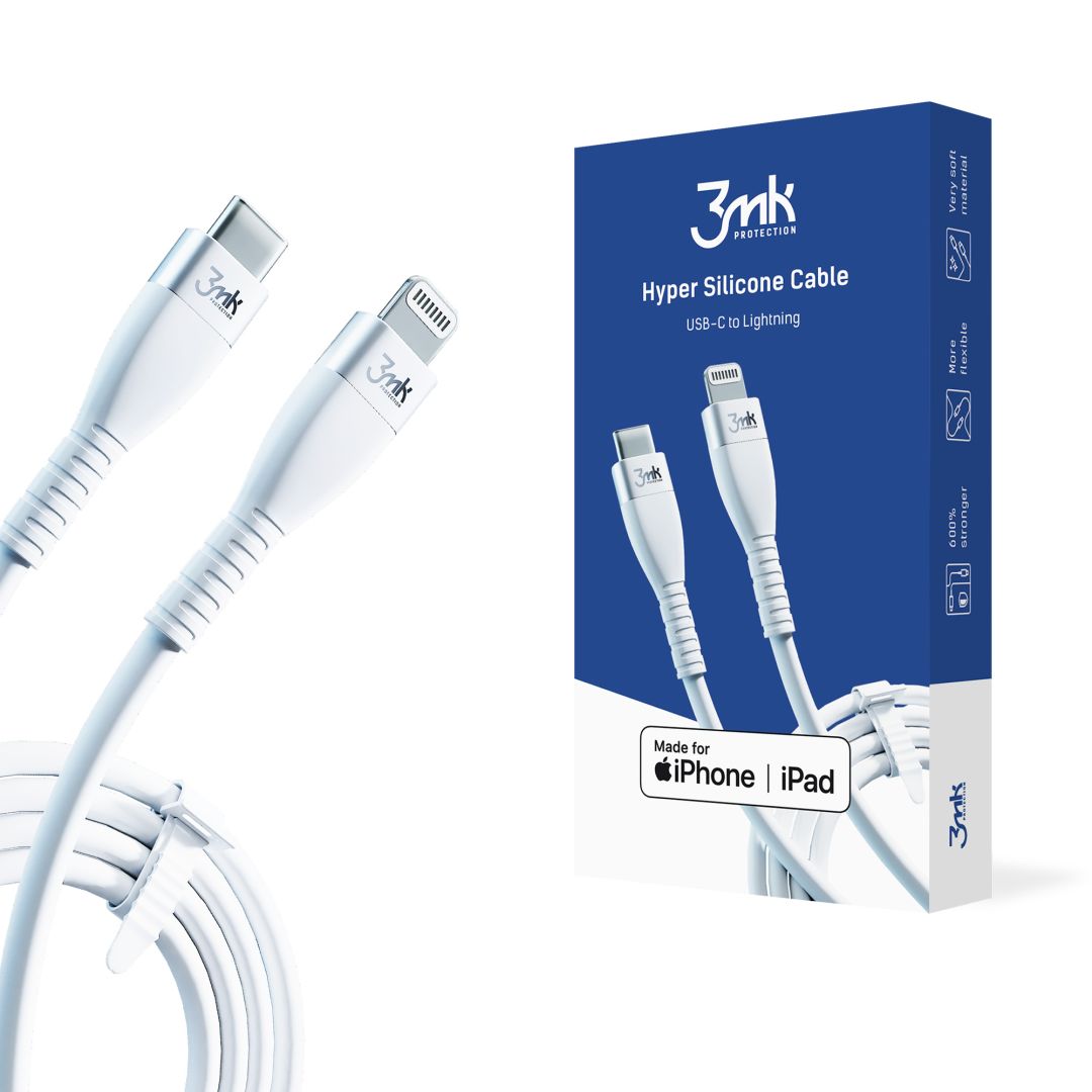 3mk Hyper Szilikon kábel Type-C - Lightning 20W 3A White