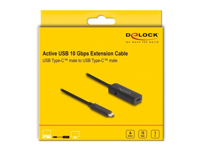 DeLock Active USB 10 Gbps extension cable USB Type-C 3m Black