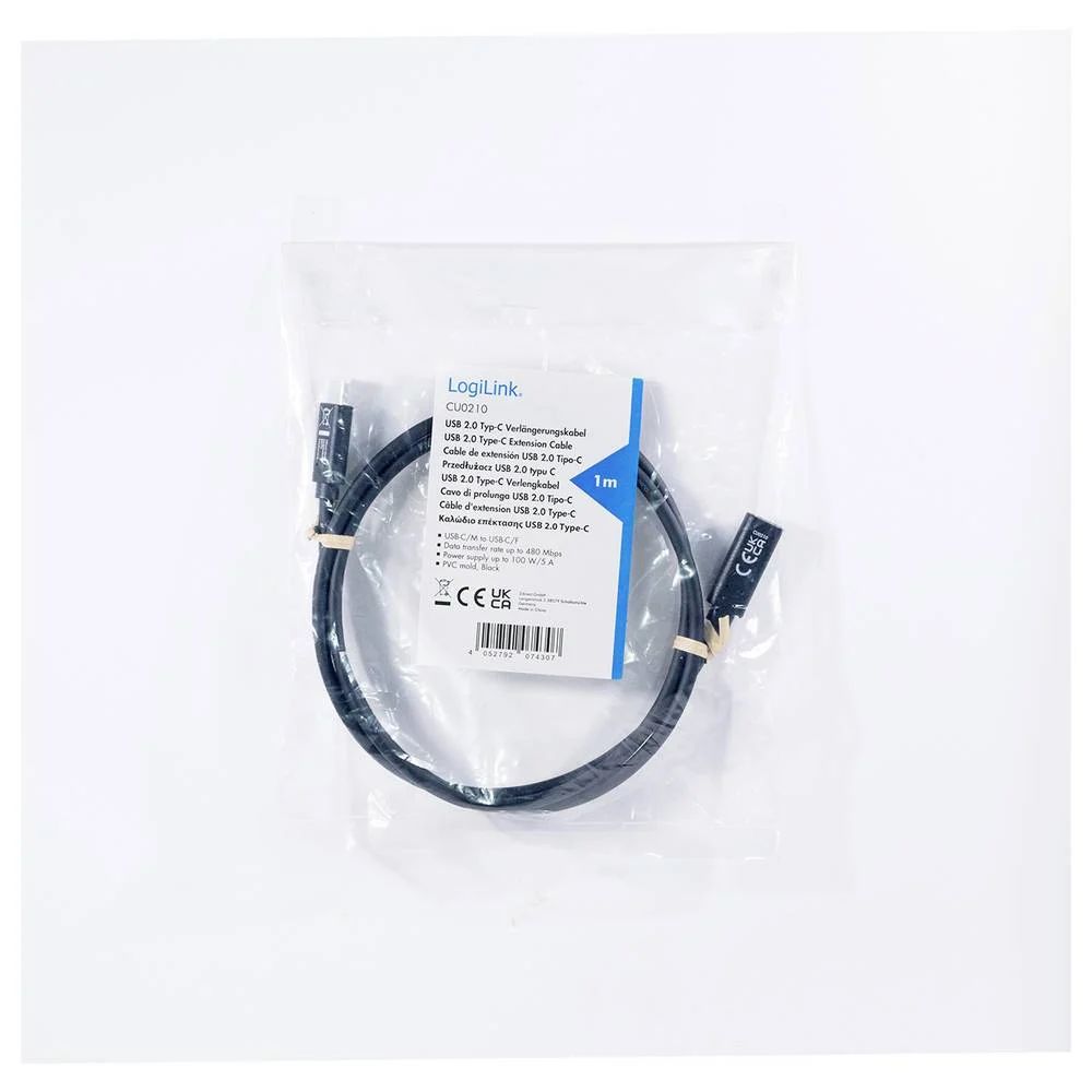 Logilink USB 2.0 Type-C kábel C/M-USB-C/F PD 3m Black