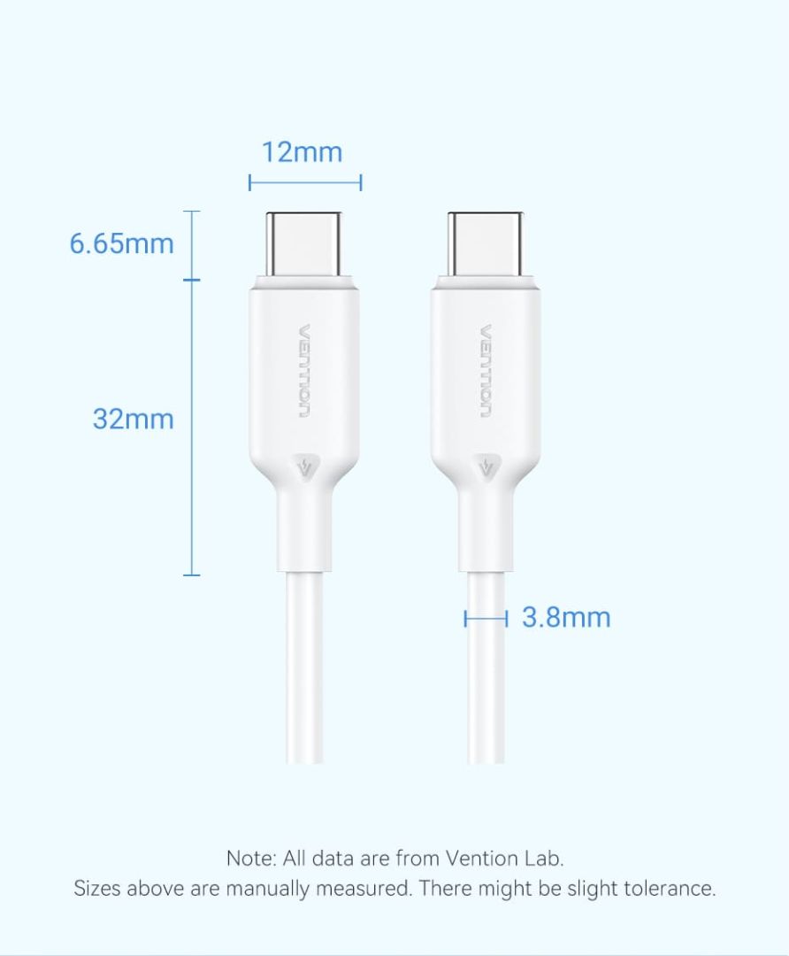 Vention USB 2.0 Type-C Male to Type-C Male 3A Cable 1m White