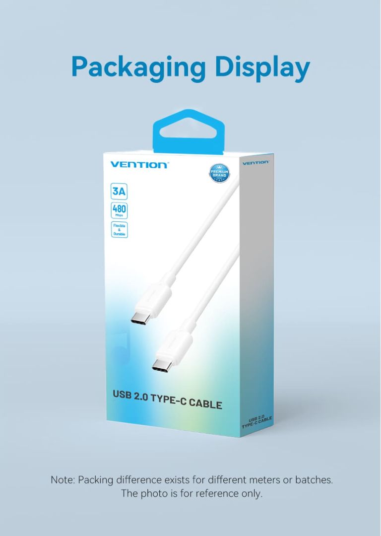Vention USB 2.0 Type-C Male to Type-C Male 3A Cable 1m White